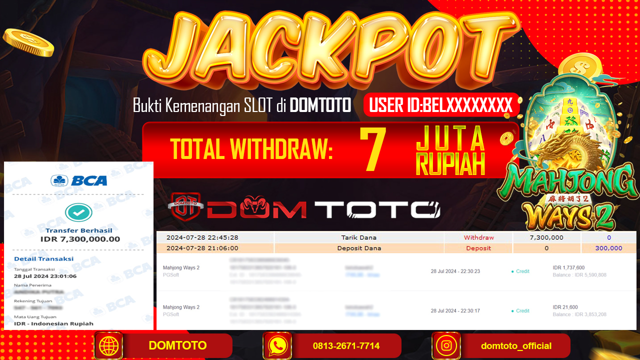 JACKPOT SLOT PG SOFT MAHJONG WAYS 2 29 JULI 2024